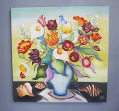 "Mixed Bouquet" - Contemporary Floral Still-Life, Oil Painting on Canvas