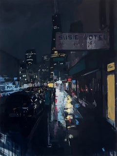 "Susie Hotel" - Original Cityscape Oil Painting on Wood Panel