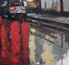 "Outside City Lights" - Original Cityscape Oil Painting on Wood Panel