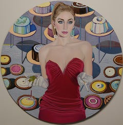 "The Dessert Party" - Female Pop Art Portrait, Oil Painting on Artefex Panel