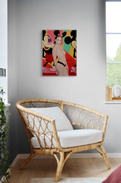 "Hey Mickey" - Nude Female Pop Art Portrait, Oil Painting on Ampersand Board