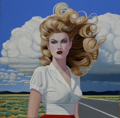 « Big Sky » - Portrait féminin de style pop art, peinture à l'huile sur panneau Ampersand