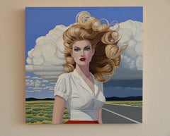 « Big Sky » - Portrait féminin de style pop art, peinture à l'huile sur panneau Ampersand