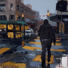 "Entering Chinatown" - Impressionist Cityscape Oil Painting on Wood Panel