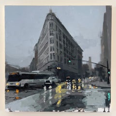 "Art Deco Downtown" - Impressionist Cityscape Oil Painting on Wood Panel