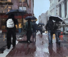 "Young and Adventuress" - Impressionist Cityscape, Oil Painting on Wood Panel