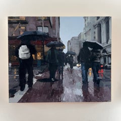 "Young and Adventuress" - Impressionist Cityscape, Oil Painting on Wood Panel