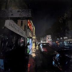 "Urban Sidewalk" - Impressionist Cityscape, Oil Painting on Wood Panel