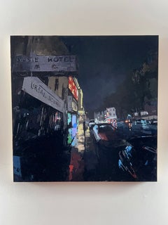 "Urban Sidewalk" - Impressionist Cityscape, Oil Painting on Wood Panel