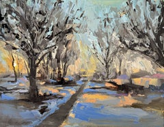 "7:37am" - Contemporary Morning Light Bare Trees Landscape Oil Painting, 2026
