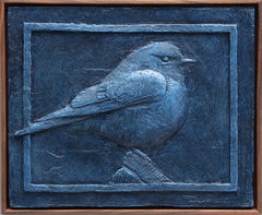 "Bluebird" - Animal Portrait Woodcarving made with Walnut, Resin and Acrylic