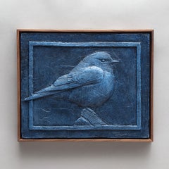 "Bluebird" - Animal Portrait Woodcarving made with Walnut, Resin and Acrylic
