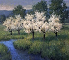 "Spring Full Bloom" - Impressionist Floral Mountain Landscape, Oil Painting
