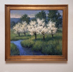 "Spring Full Bloom" - Impressionist Floral Mountain Landscape, Oil Painting