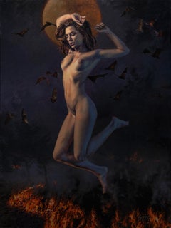 "Lilith - Blood Moon Rite" – Nude Female Figurative Portrait, Oil Painting