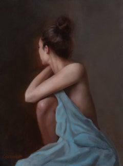 « La forme de la solitude » - Portrait féminin réaliste, peinture à l'huile sur panneau