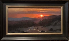 "Hillside" - Impressionist Sunset Skyscape and Mountain Landscape, Oil Painting