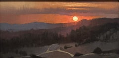 "Hillside" - Impressionist Sunset Skyscape and Mountain Landscape, Oil Painting
