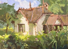 „Duck Island Charm“ – Gouache-Gemälde eines modernen Londoner Gartenhäuschens, 2024