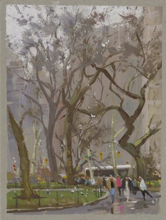 "Madison Square Park" - Dipinto a guazzo raffigurante un parco contemporaneo di New York, 2023