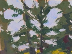 "Resting Place" - Dipinto a guazzo contemporaneo raffigurante un paesaggio autunnale nella foresta, 2025