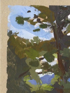 « Deux amis sur le mont Falcon » - Peinture à la gouache représentant des pins du Colorado contemporains, 2023