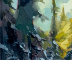 „Vanishing Point“ – Zeitgenössisches Ölgemälde einer verschneiten Waldlandschaft, 2025