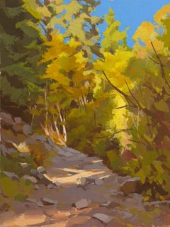 "West Fall" - Contemporary Autumn Mountain Trail Gouache Painting, 2024