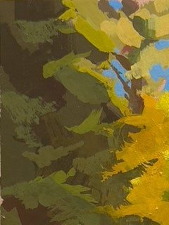 "West Fall" - Contemporary Autumn Mountain Trail Gouache Painting, 2024