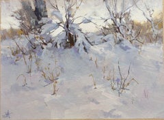 "Whisper Fall" - Contemporary Colorado Snow Landscape Gouache Painting, 2024