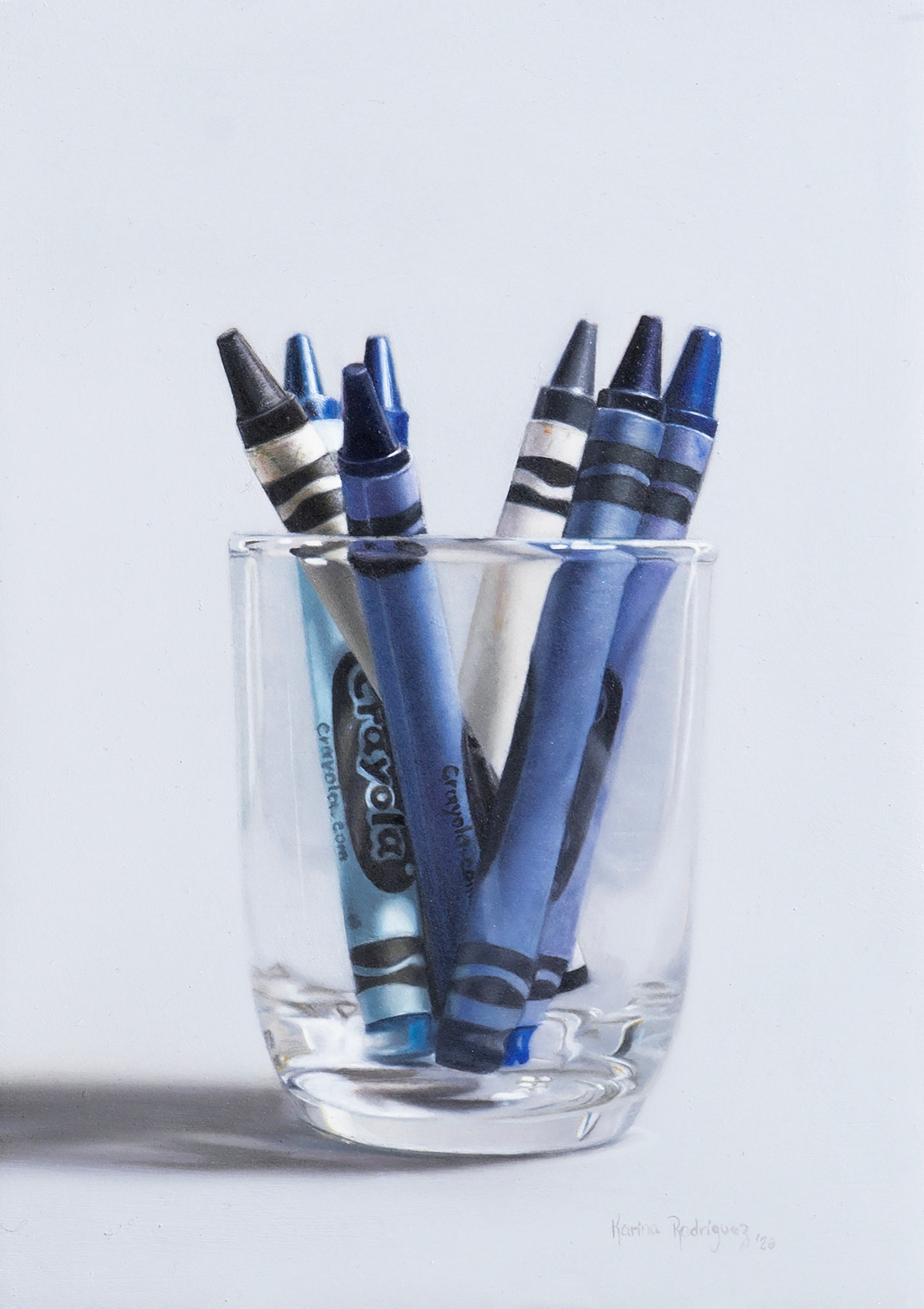 « Une couleur à la fois » - Nature morte photoréaliste représentant des crayons de couleur, peinture à l'huile