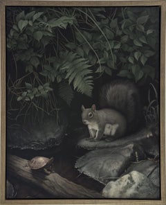 "Turtle and Squirrel" - Contemporary Realist Wildlife Oil Painting, 2020