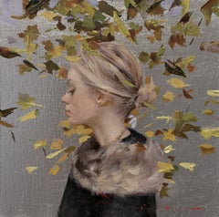 „Harvest“ – Zeitgenössisches Frauenporträt im Profil, Öl auf Blattsilber, 2016