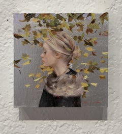 „Harvest“ – Zeitgenössisches Frauenporträt im Profil, Öl auf Blattsilber, 2016
