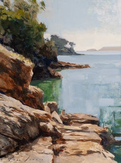 "Summer Rocks and Sea Plein Air" - Pittura a olio contemporanea di soggetti costieri, 2026