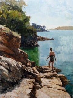 „Into the Reflections“ – Zeitgenössisches figuratives Ölgemälde mit Meeresmotiv, 2026