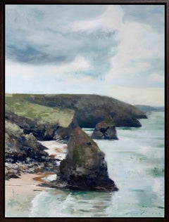 "North Coast Tides" - Dipinto a olio contemporaneo raffigurante uno stack marino della Cornovaglia, 2026