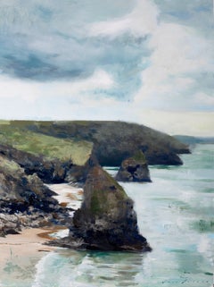 "North Coast Tides" - Dipinto a olio contemporaneo raffigurante uno stack marino della Cornovaglia, 2026