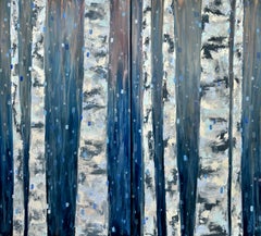 "Winter (Diptych)" - Contemporary Aspen Forest Winter Scene, Oil Painting