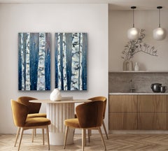 "Winter (Diptych)" - Contemporary Aspen Forest Winter Scene, Oil Painting
