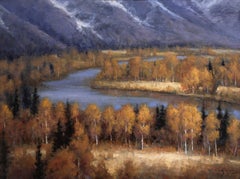 "Colori che cambiano" - Dipinto a olio contemporaneo raffigurante una valle fluviale in autunno, 2026