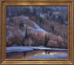 "Quando il fiume parla" - Dipinto a olio contemporaneo raffigurante un paesaggio fluviale invernale, 2026