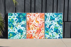 Colorful Fish, Abstract Patterns of School of Fish, Seascape Triptych on Paper