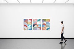 Geometric Minimalism Triptych, Modern Floral Axis, Pink Tones Abstract Shapes