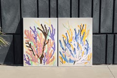 Duo de coraux, diptyque naturaliste, marina sous-marine dans des tons pastel doux, dessin