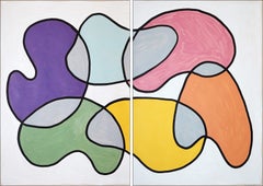 Cartoon Curves, Modernist Naive Diptych in Playful Palette, Organic Forms, Paper