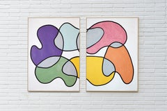 Cartoon Curves, Modernist Naive Diptych in Playful Palette, Organic Forms, Paper