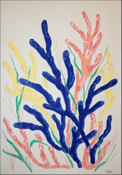 Marine Botany, Naturalistic Style Painting in Pastel Tones, Biomorphic Coral