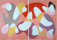 „Modern Lava“, Diptychon im Mid-Century-Modern-Stil in Rottönen, schwebende mobile Formen