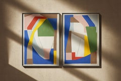 Figuras y equilibrios, díptico cubista abstracto, díptico de pintura moderna, papel